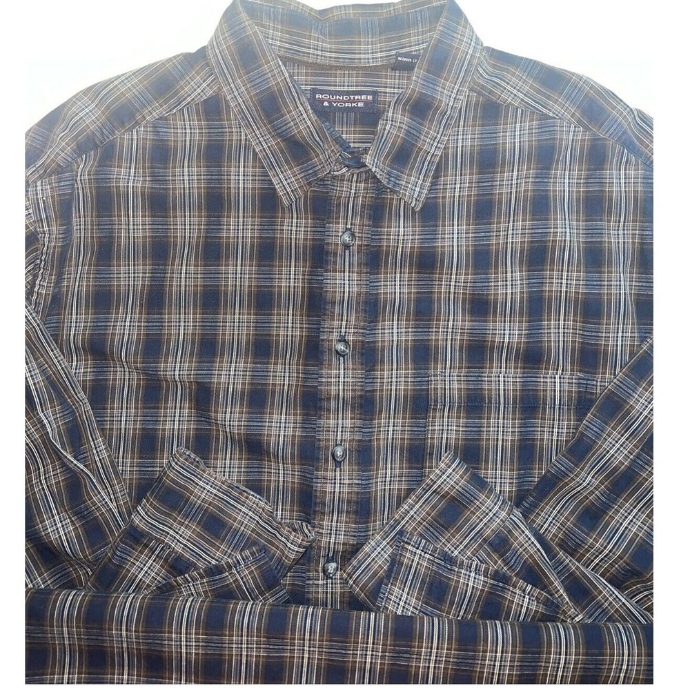 Roundtree & Yorke Mens L Plaid Dark Academia Rugged Outdoorsy Gorpcore Layering